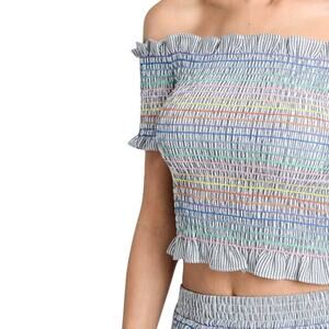 STORIA Colorful Smocked Off the Shoulder Top Size S